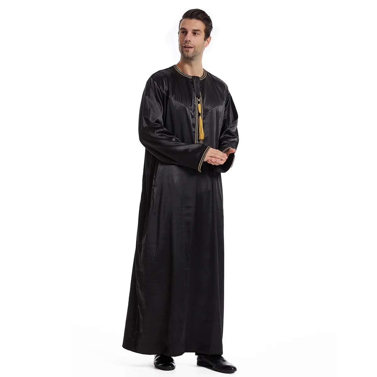 Men Muslim Jubbe Thobe  Homme Musulman Dubai Turkey Caftan Tassels Abaya Male Thobe Long Robe Kaftan Arabic Dress