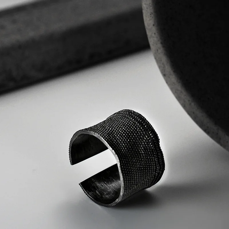 S925 Sterling Silver Pitted Dot Ring Women's INS Cold Wind Open Matte Brushed Index Finger Ring Personalized Fashion Jewelry