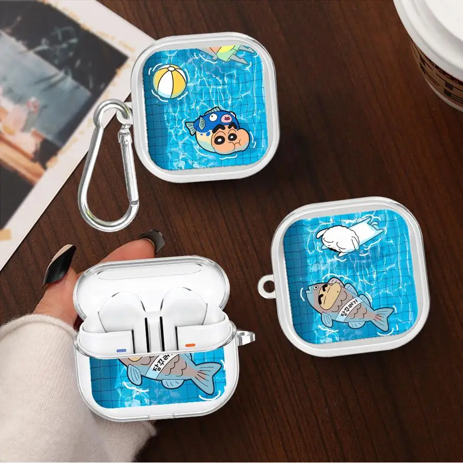Crayon Cute Shinchan Hülle für Samsung Galaxy Buds 2Pro Live 4 Pro 3Pro 2 4Pro 3 FE Transparente Kopfhörerhülle mit Haken
