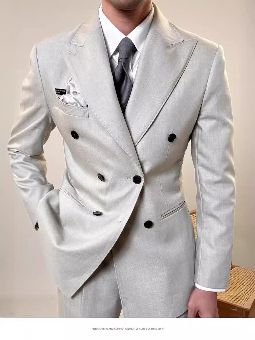 

High Quality Slim Fit Men's Suit Set Slim Fit Luxury Wedding Tuxedos Fashion Mens Blazer Pants 2 Pieces Business Suits Sets