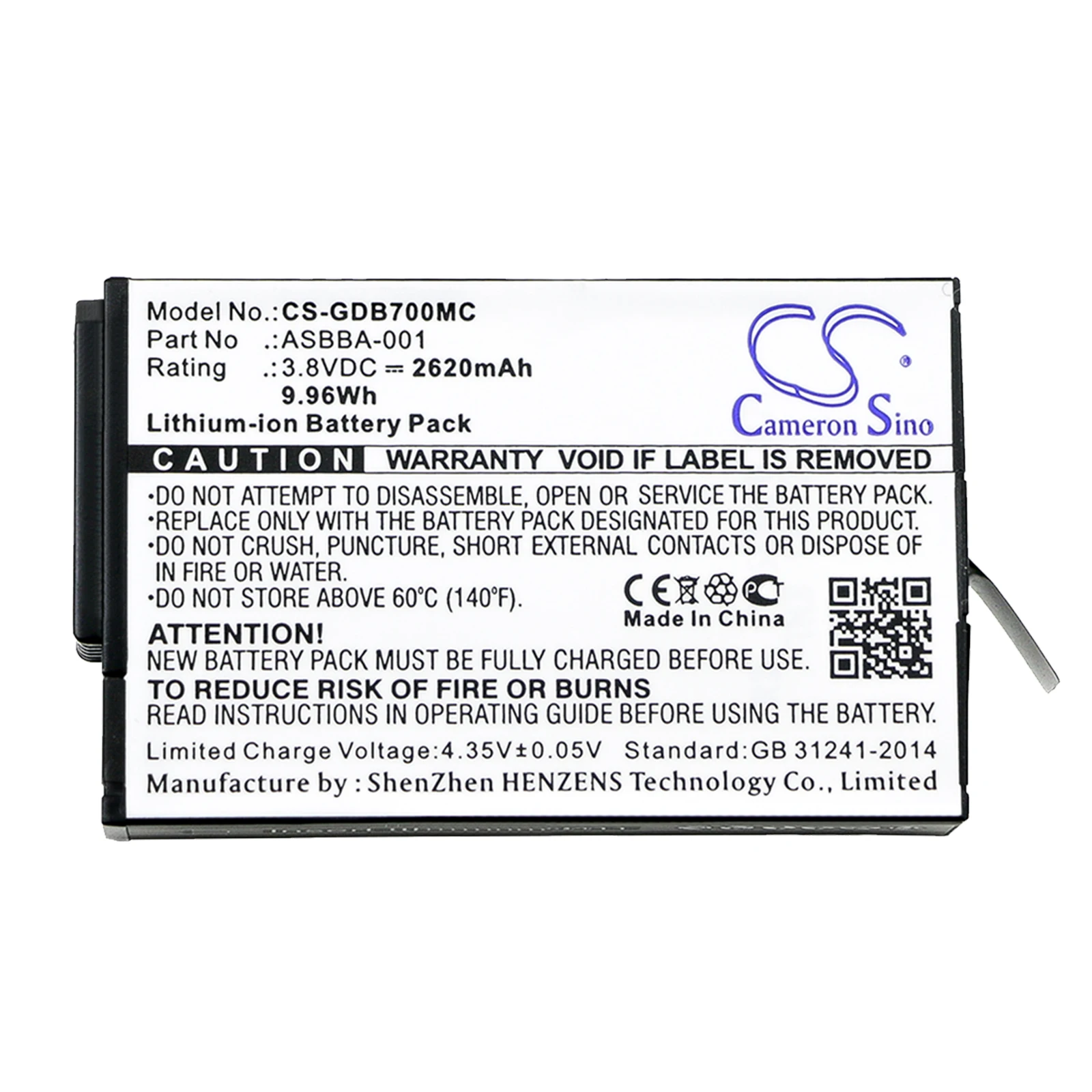 Li-ion Camera Battery for Gopro, 3.8V, 2620mAh, Compatible Models: Fusion, Fusion VR 360