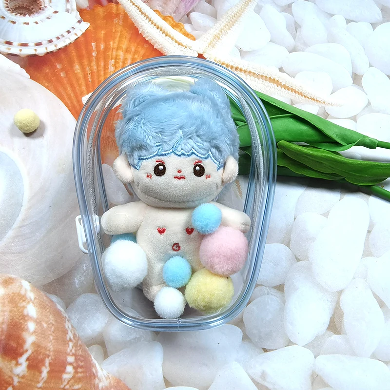 Yeni stil 10CM temizle açık taşıma çantası Mini Kawaii peluş bebekler çanta için 10cm-12cm Plushy Anime karikatür Nendroid oyuncaklar