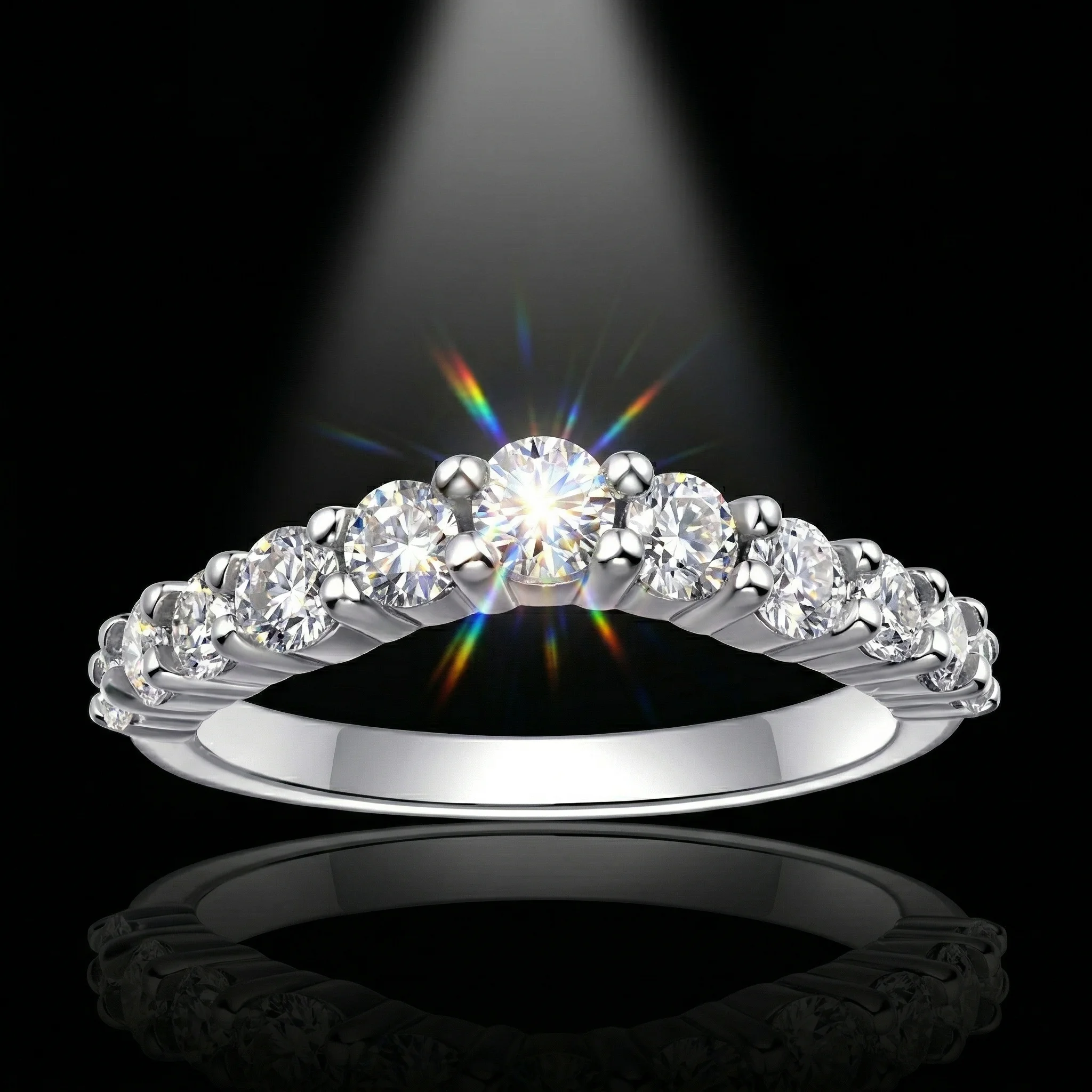 

Кольцо с муассанитом, серебро 925 пробы, цвет D, чистота VVS1, V-образная форма, девять камней, легкая роскошь, для многослойного ношения, женское, с сертификатом