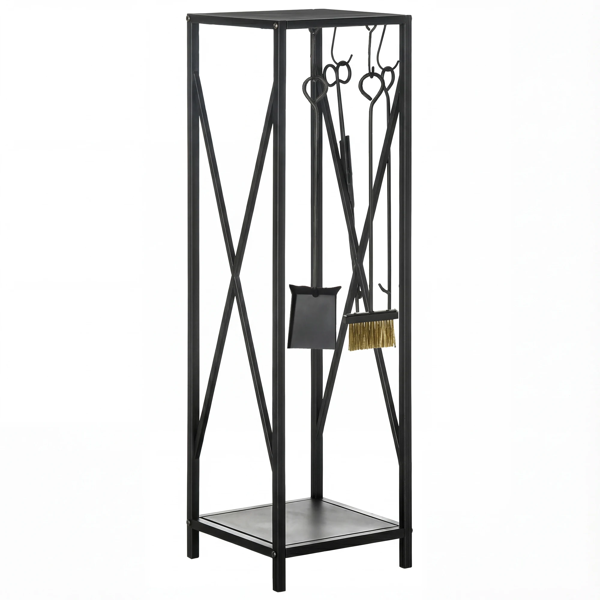 Outsunny deurlogs kolom Ranger logs haardbediende met meerdere accessoires metaal 34L x 34l x 111H cm zwart