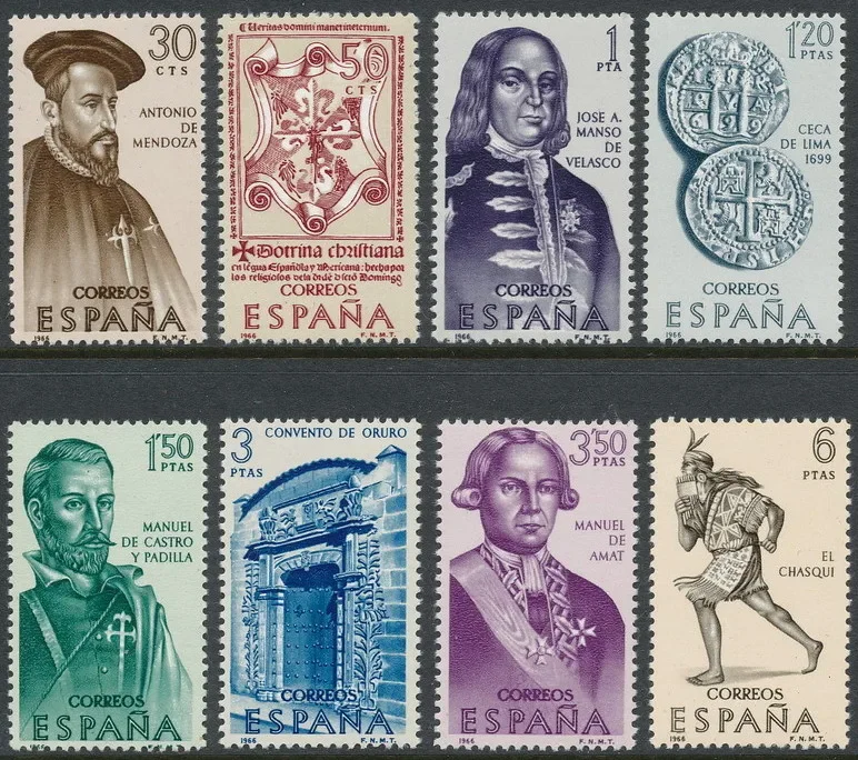 8Pcs/Set New Spain Post Stamp 1966 American Development Sculpture Stamps MNH