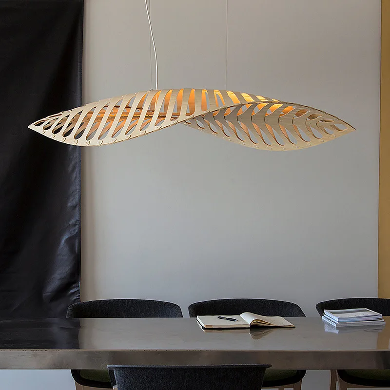 Designer's Living Room Chandelier Hotel Homestay Restaurant Dining Table Original Wood Fish Bones Pendant Lamp Home Light Decor