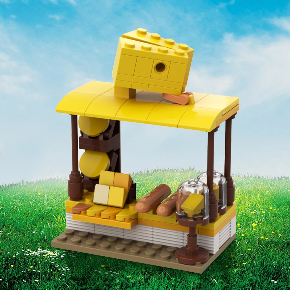 MOC Cheese Stand Building Blocks City Street Cheese Stand Stall Snacks And Food Scene Decoration DIY Bricks Toys Children Gifts