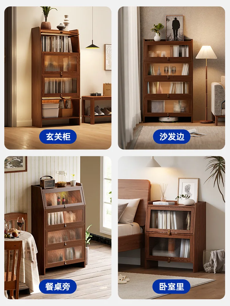 Solid wood bookcase dust-proof with glass door bookshelf shelf floor-to-ceiling children's household storage locke