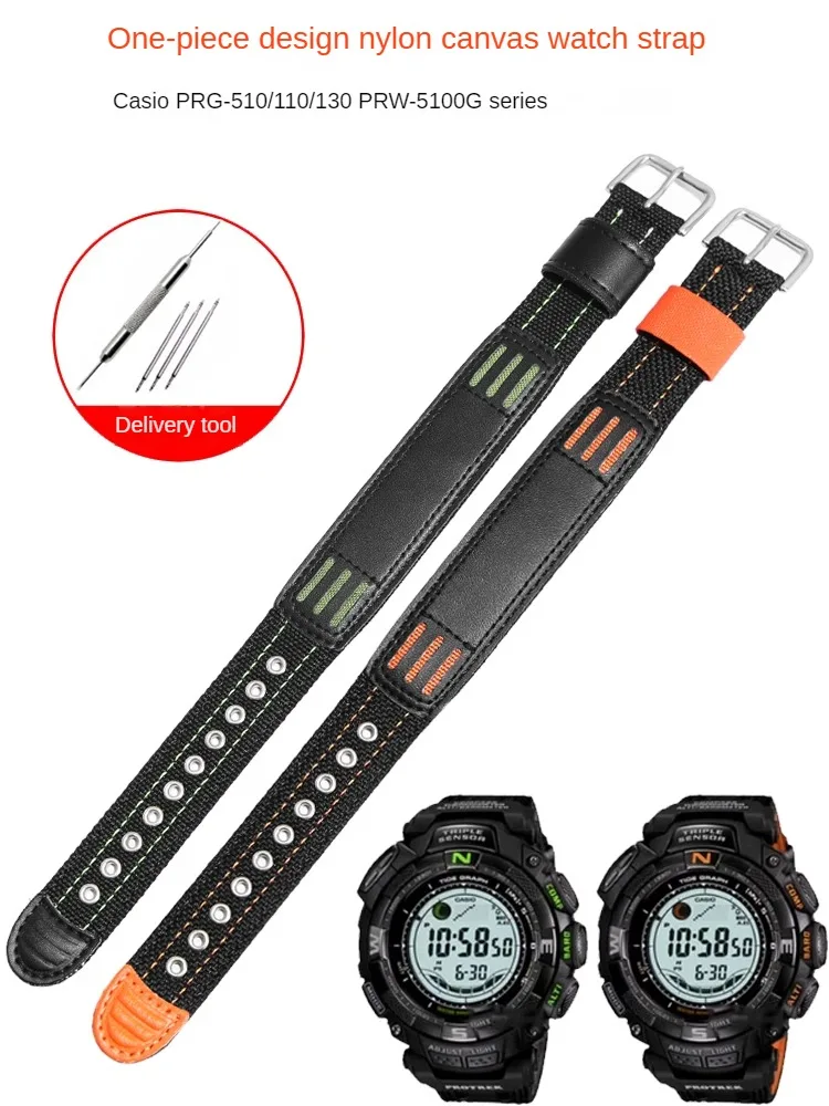 Compatible with C-a-s-i-o Integrated Canvas Accessories PRG-510/110/130 PRW-5100G Nylon Watch Strap