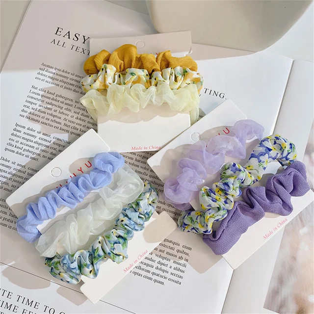 3Pc/set Silk Scrunchies Print Leopard Scrunchie Set Elastyczne opaski do włosów Jednokolorowe modne nakrycia głowy Damskie akcesoria do włosów Prezent