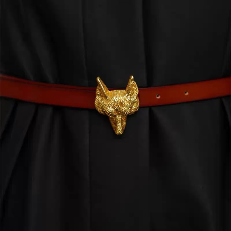 Women Fox Head Alloy Buckled Free Collocation Genuine Leather Belt
