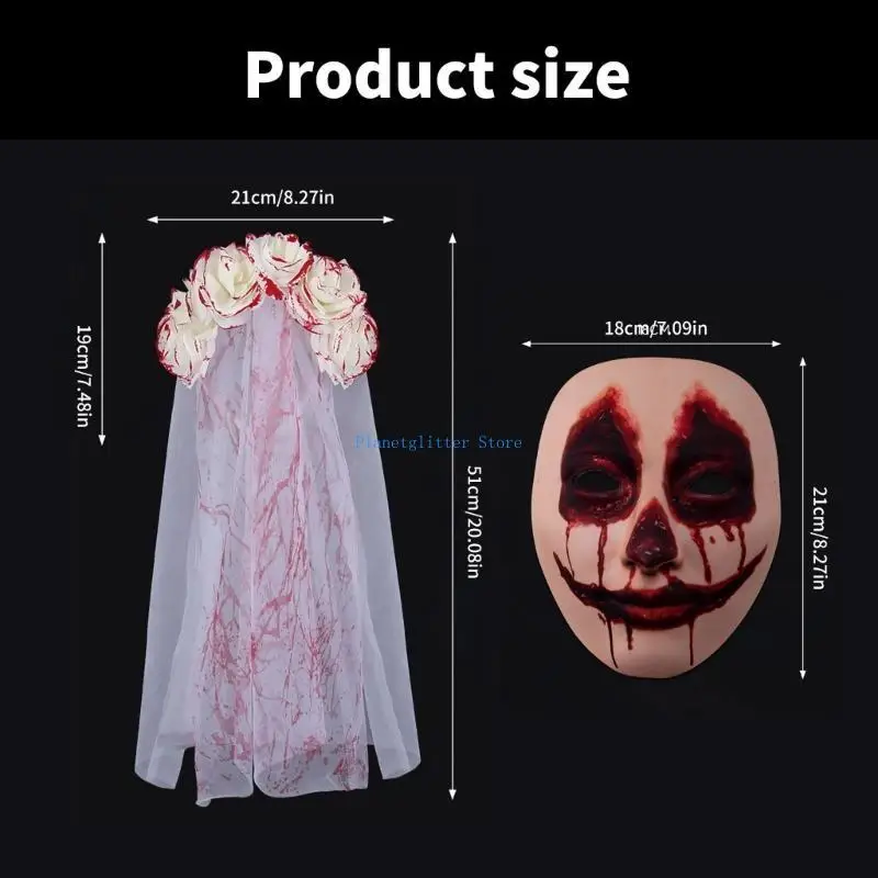 652B النساء هالوين الحجاب العروس الوهمية قناع زي الاكسسوارات الظلام سلسلة العروس الدامية الحجاب عقال Facemask للحزب #6