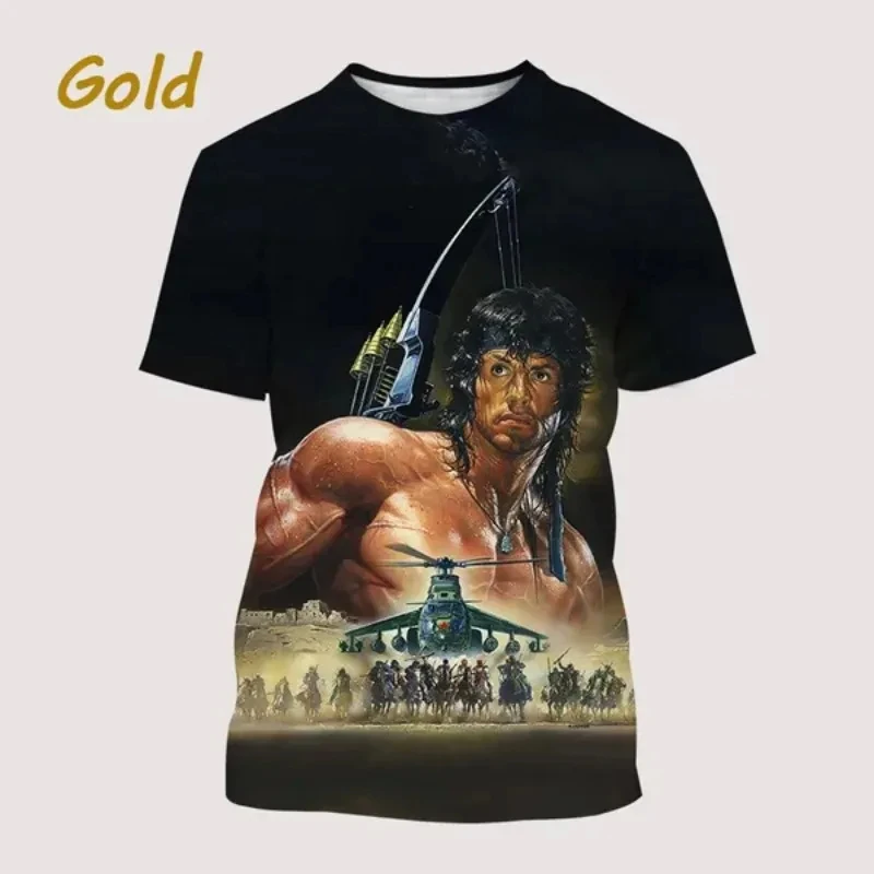 2024 New Fashion Pop Classic Movie Legend Sylvester Stallone Men\'s Short Sleeve 3D Printed Casual Crew Neck Top T-Shirt