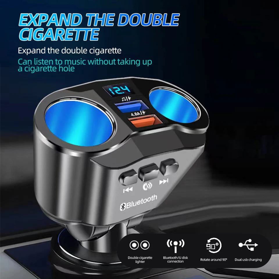 cigarette lighter socket mp3 player Bluetooth 5.0 FM Transmitter 12V Socket Cigarette Lighter Splitter Power  Adapter Dual USB 4.8A Car Charger with Voltage Display