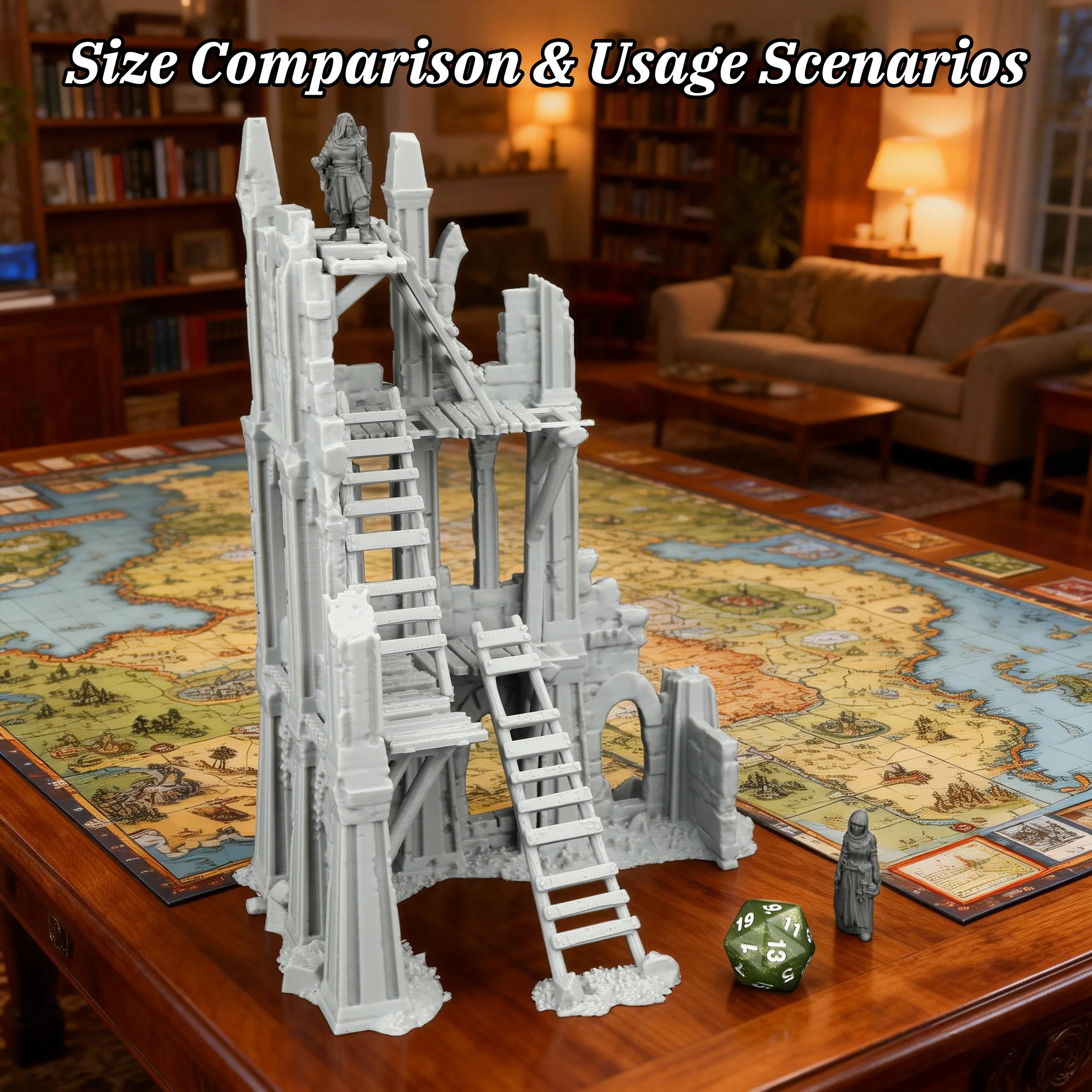 RPG Church Ruins Terrain Models, Fantasy Miniature Building Accessories, Enhance Tabletop Adventure Environments，25mm/1:64 Scale