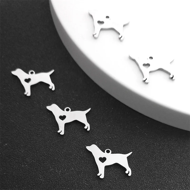 Cute Heart Dog Puppy DIY Making 5PCS Small Charm Stainless Steel Silver Color Animal Charm Pendants Accessories Jewelry 1928-4