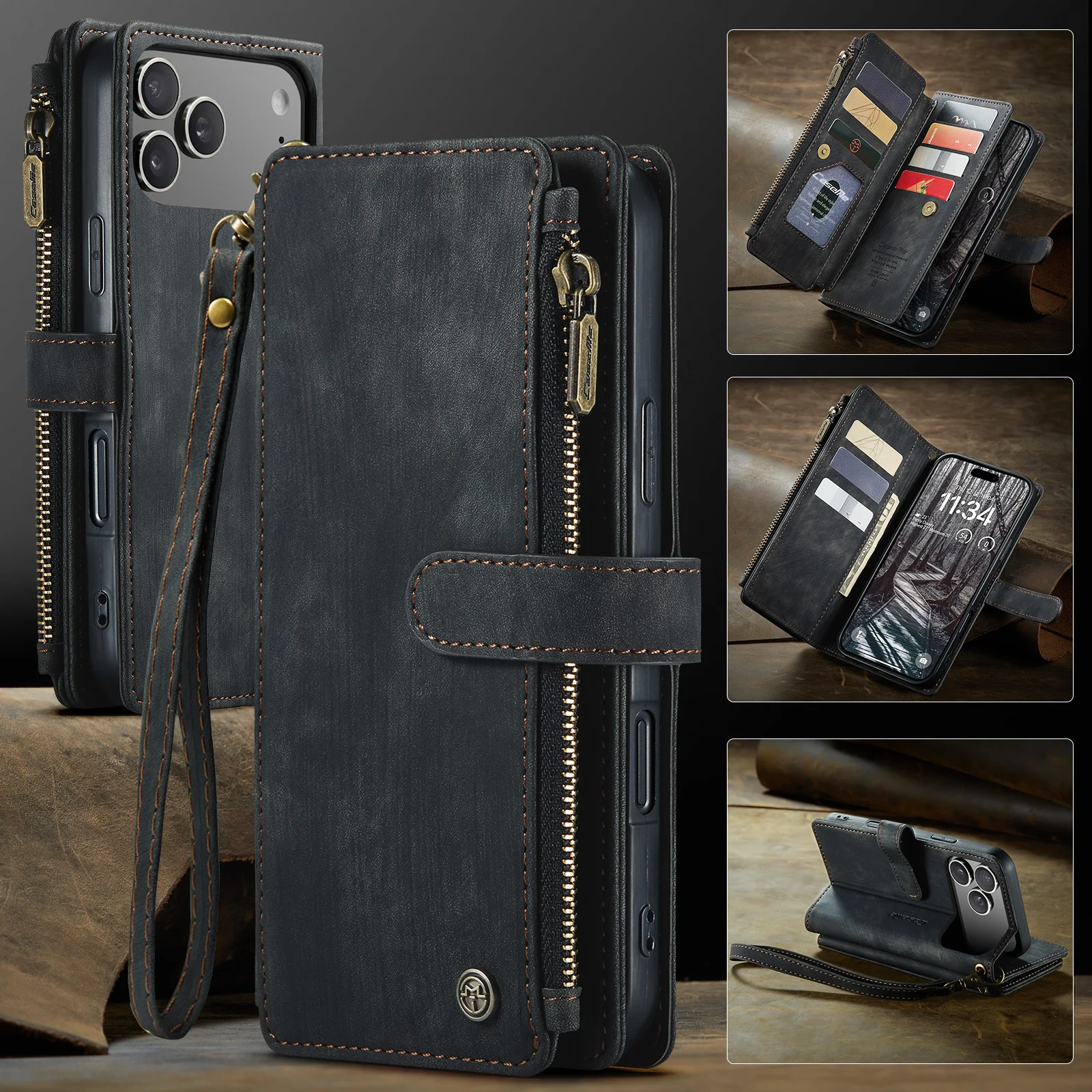 

CaseMe-C30 Wallet Phone Case For iPhone 17 Pro Max,17 Air,New Zipper Mulit Card Leather Cover Shockproof Protectives Skin Holder