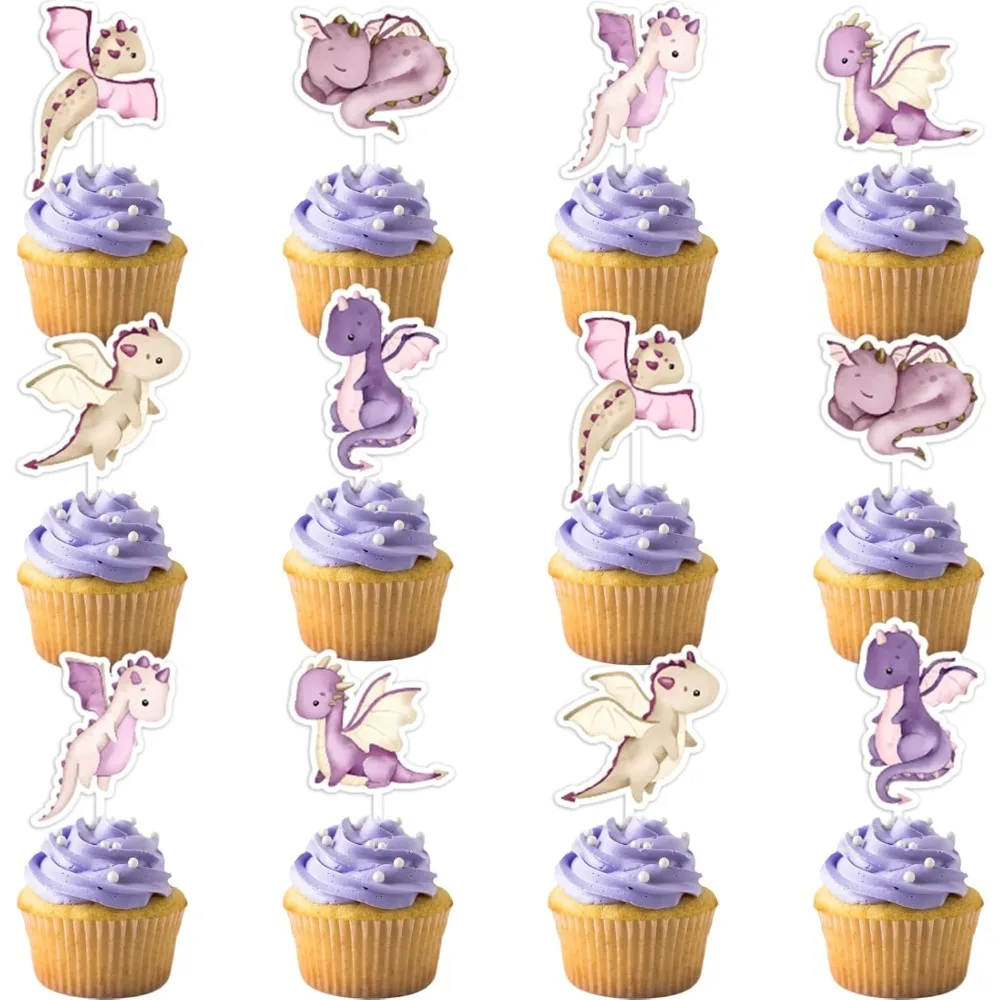 Kreatwow Dragon Cake Decor Girl Purple Dragon Cupcake Topper Cake Decor Little Dragon Party Decor Cake for Birthday Baby Shower