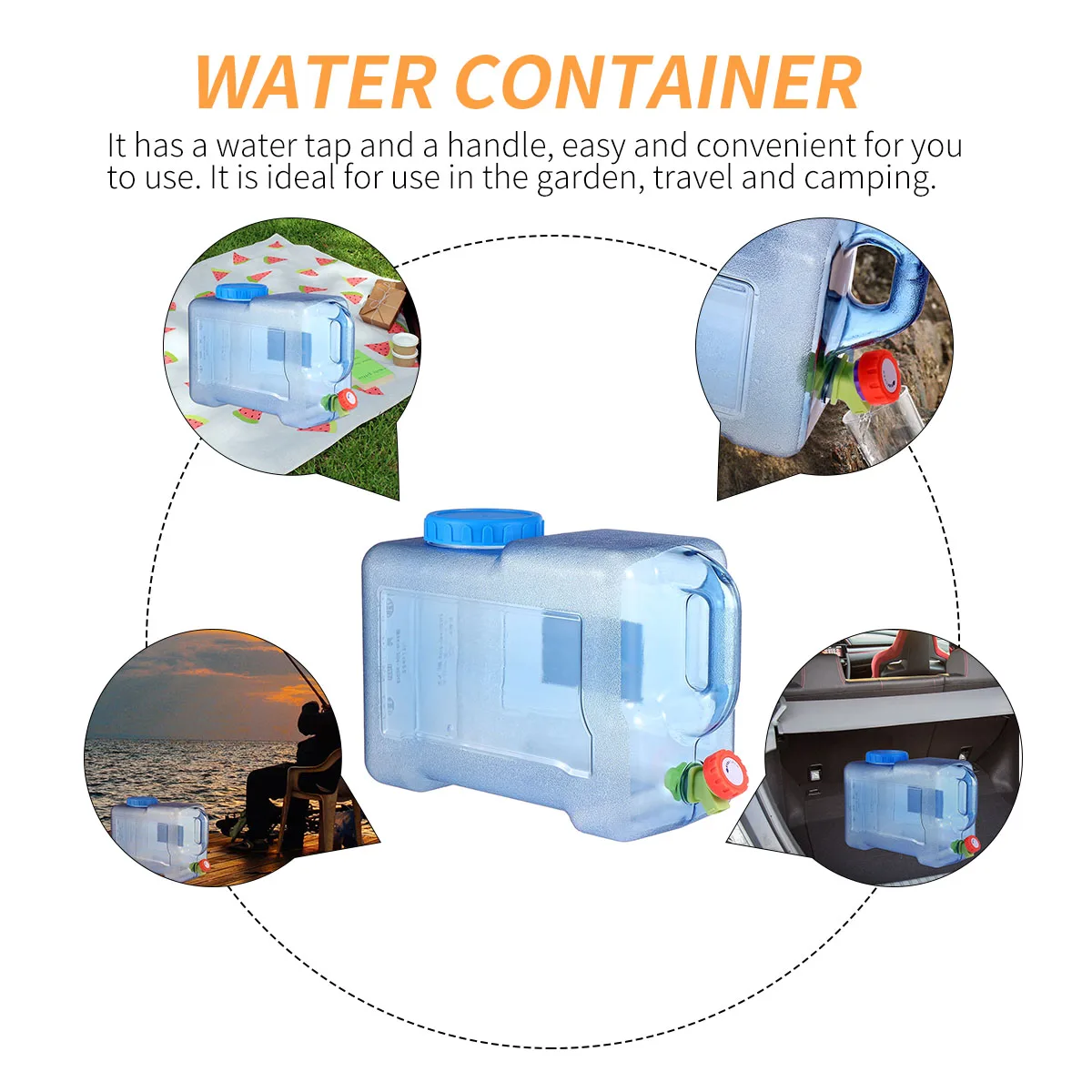 

Car Water Bucket Outdoor with Lid Storage Faucet Spout Carrier Container Kettle