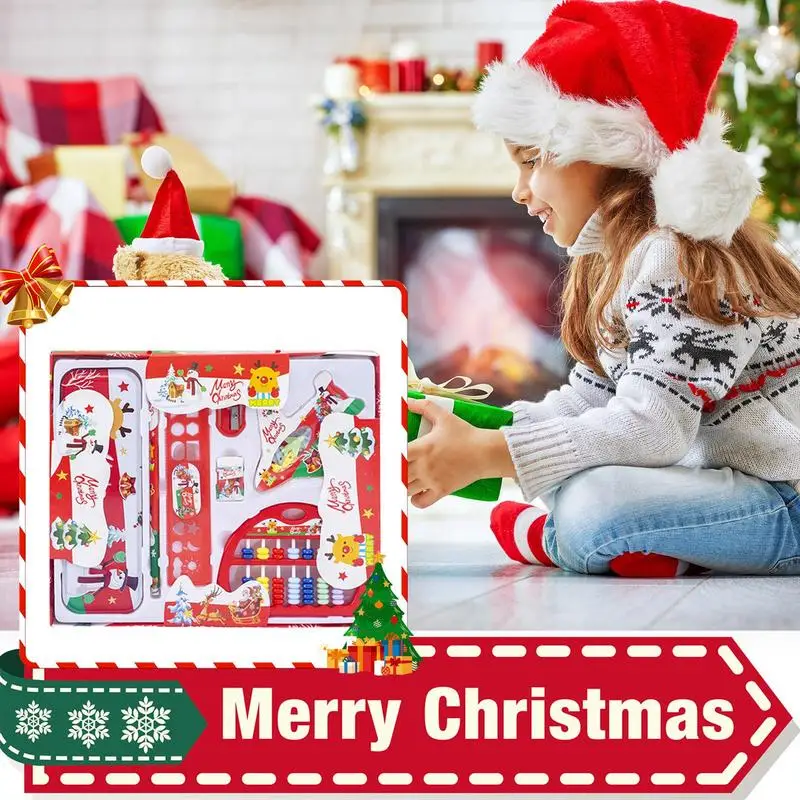 أطفال القرطاسية مجموعة الطلاب عيد الميلاد تحت عنوان القرطاسية ممحاة مبراة مقلمة أقلام المعداد طائرة الشطرنج هدية مربع