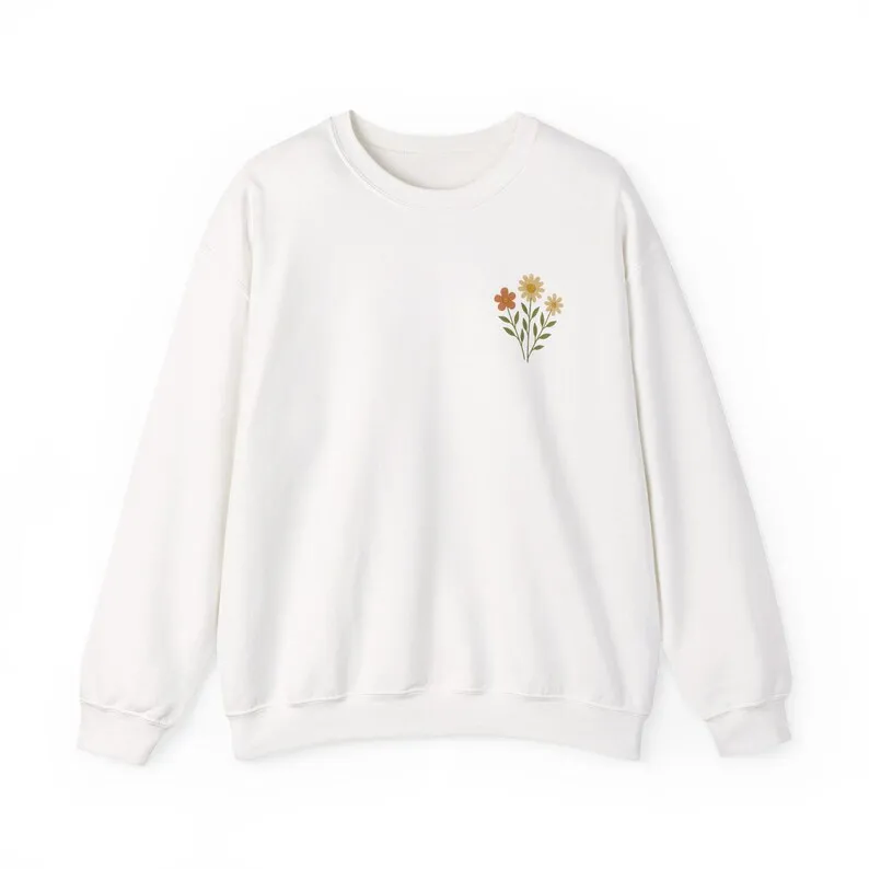 

Floral Embroidered Sweatshirt, Botanical Crew neck Retro Vintage Sweatshirt Graphic Hoodies Y2K Casual Daily Wear Unisex