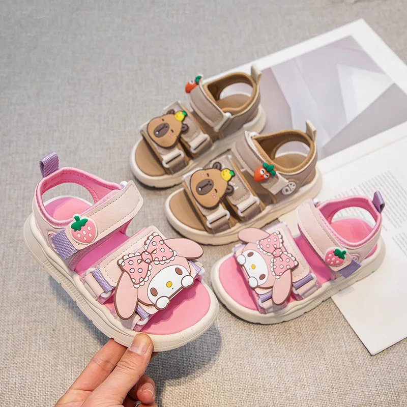

Kids'Sandals PU Leather My Melody Summer Beach Shoes For Children Peep Toe Breathable Soft Bottom Pink Khaki Shoes Size 26-37