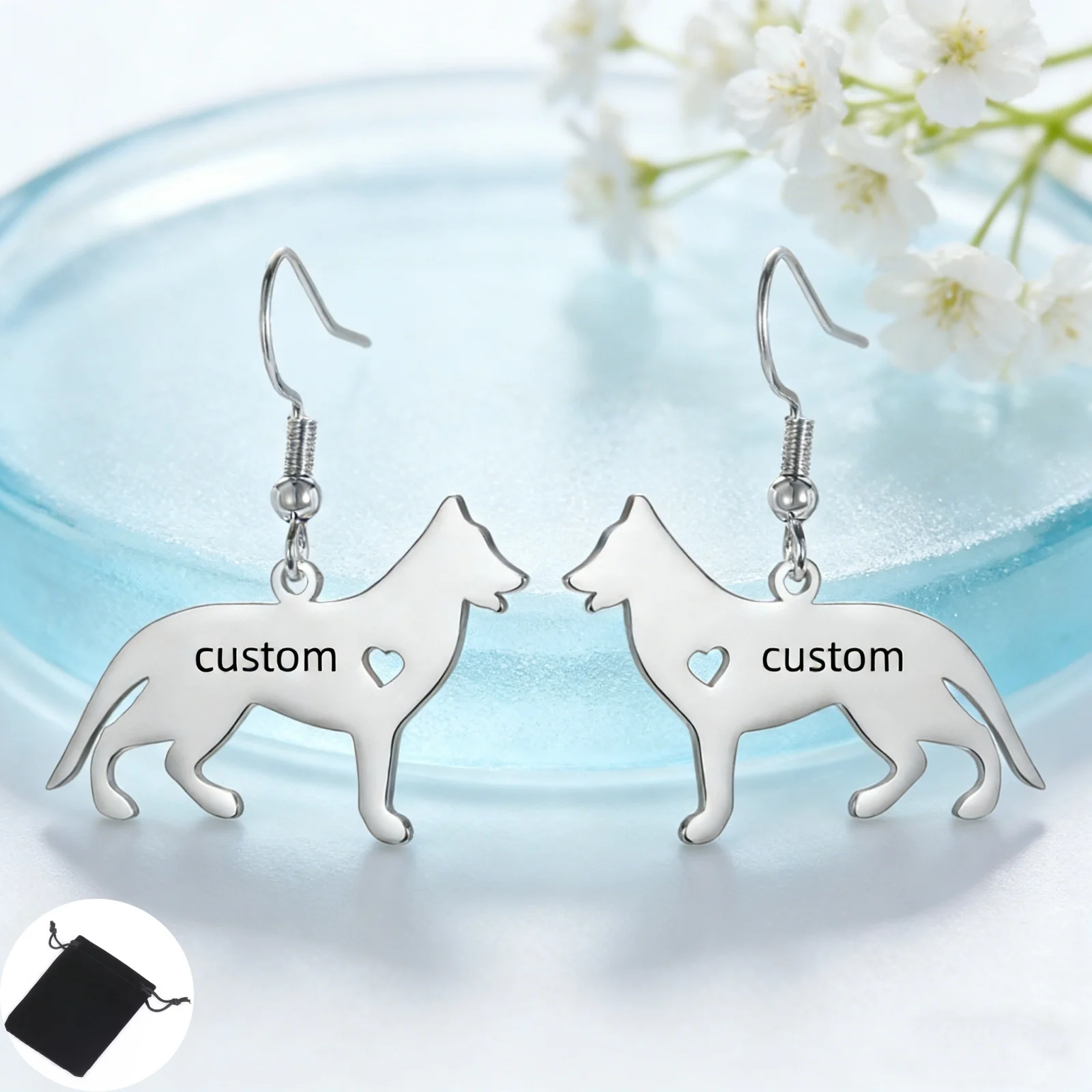 Customized Name Text Pet Love Wolf Dog Women's Earrings Stainless Steel Fashion Friends Family Pet Commemorative Accessories