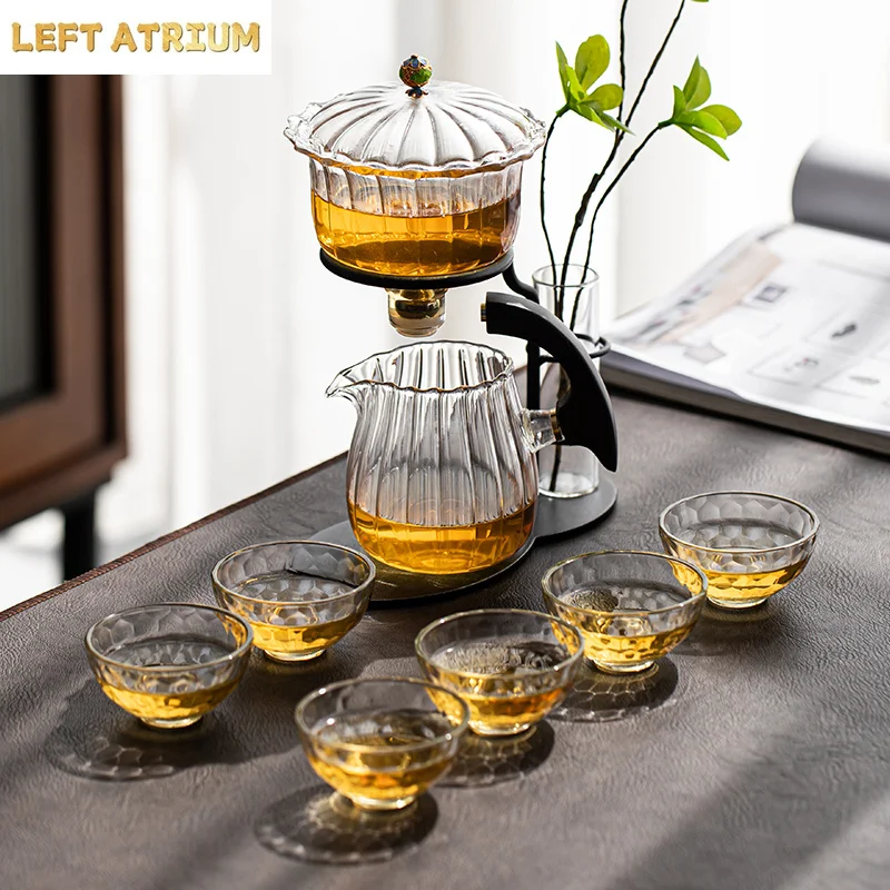 Creative Flower Arrangement Teapot Glass Lazy Automatic Tea Making Household Pu'er Scented Kung Fu tea Tea Set Infuser Drinking