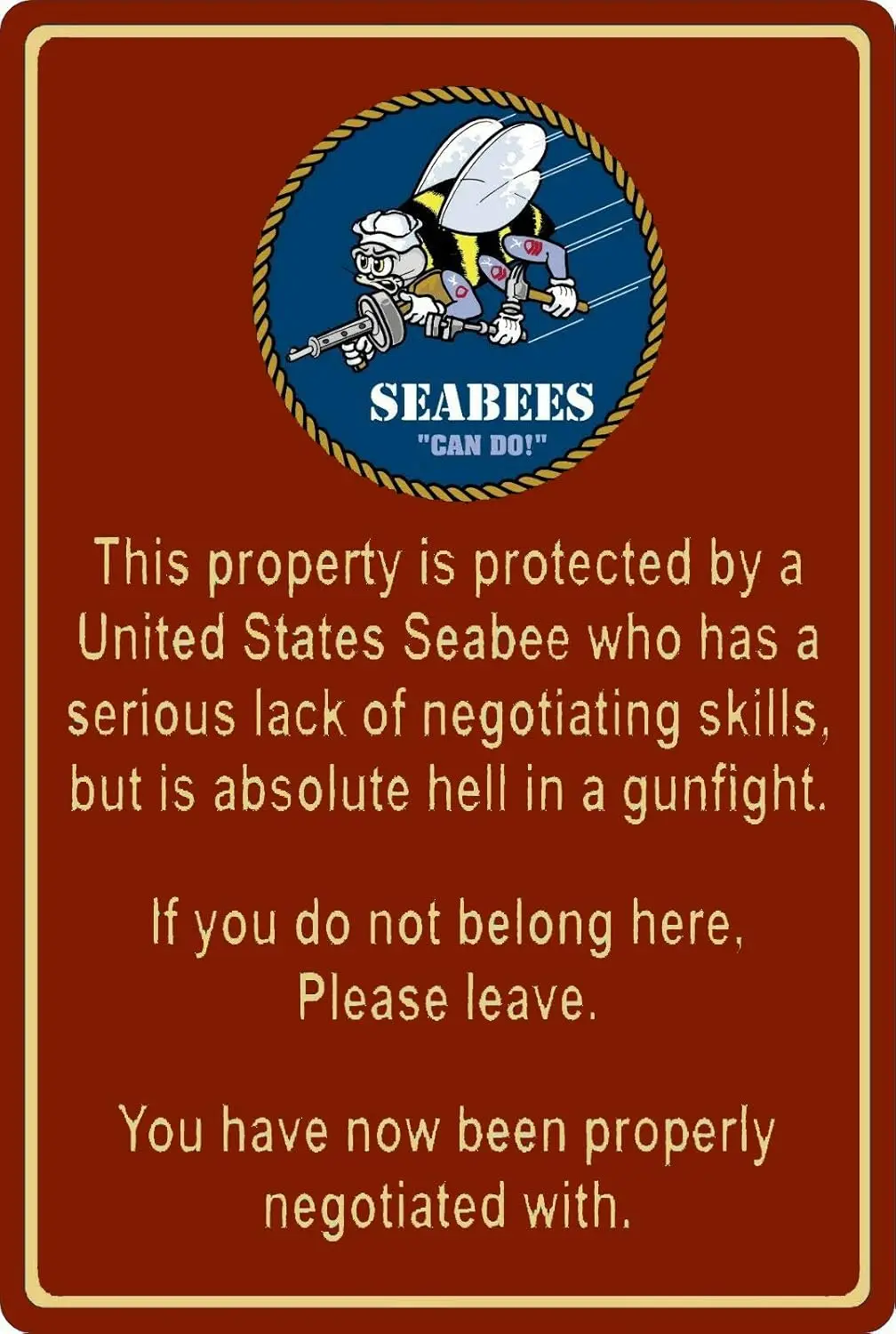 Lenrius Property Protected by Seabee Sailor US Navy Metal Tin Sign 8x12 Inch Home Kitchen Wall Decor