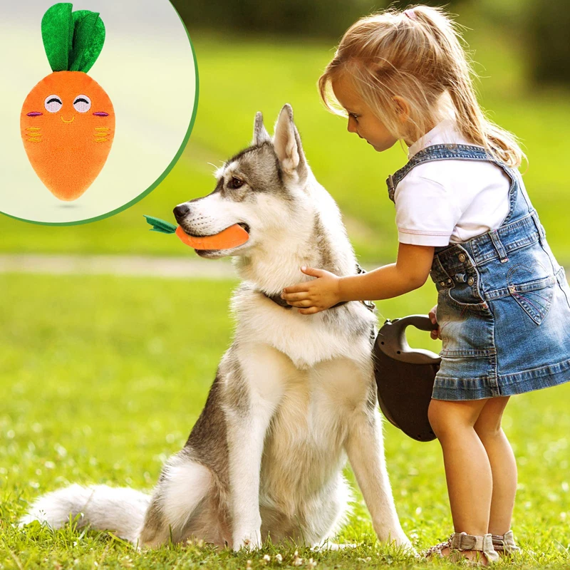 Dog Squeaky Carrot Dog Toys Plush Stuffed Soft Puppy Chew Toys Interactive Pet Supplies for Small Medium Dogs Dental Care