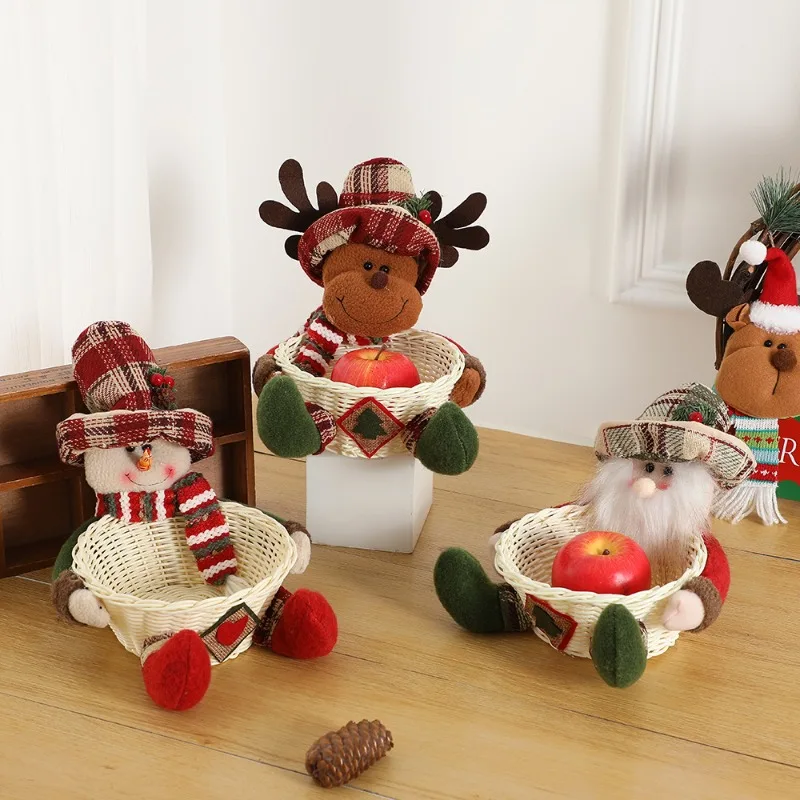 2027 Christmas Candy Basket Decoration Desktop Table Centerpiece for Holiday Party Home Decor Festive Gift Filling Fruit Holder