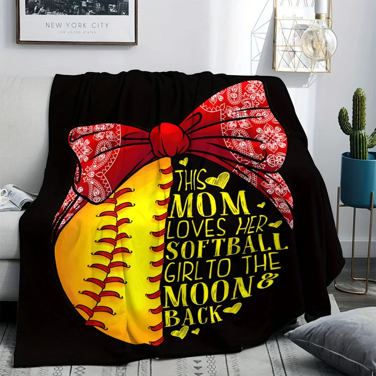 Softball Mom Flannel Blanket-Comfortable Polyester, Retro Style 