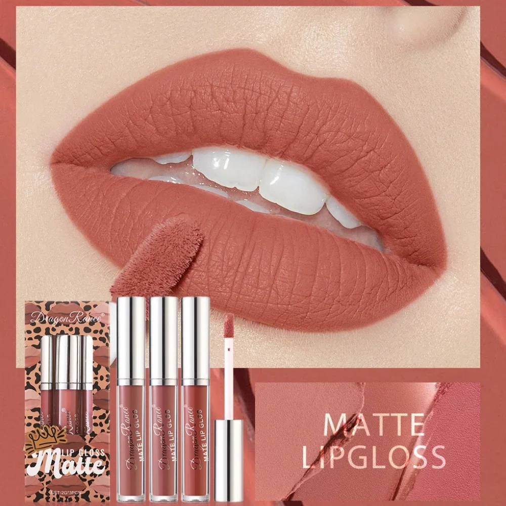 مجموعة علب هدايا أحمر الشفاه السائل طويلة الأمد مقاومة للماء مكونة من 3 قطع غير لاصقة غير لامعة مجموعة ملمع شفاه مريحة غير لامعة ألوان الشفاه #1