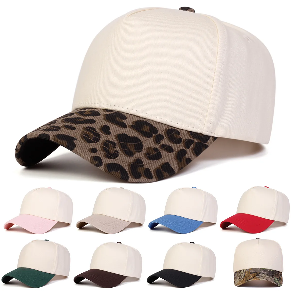 

Kids Korean Retro Denim Spring Autumn Leopard Print Baseball Cap Female American Versatile Color Matching Peaked Hats