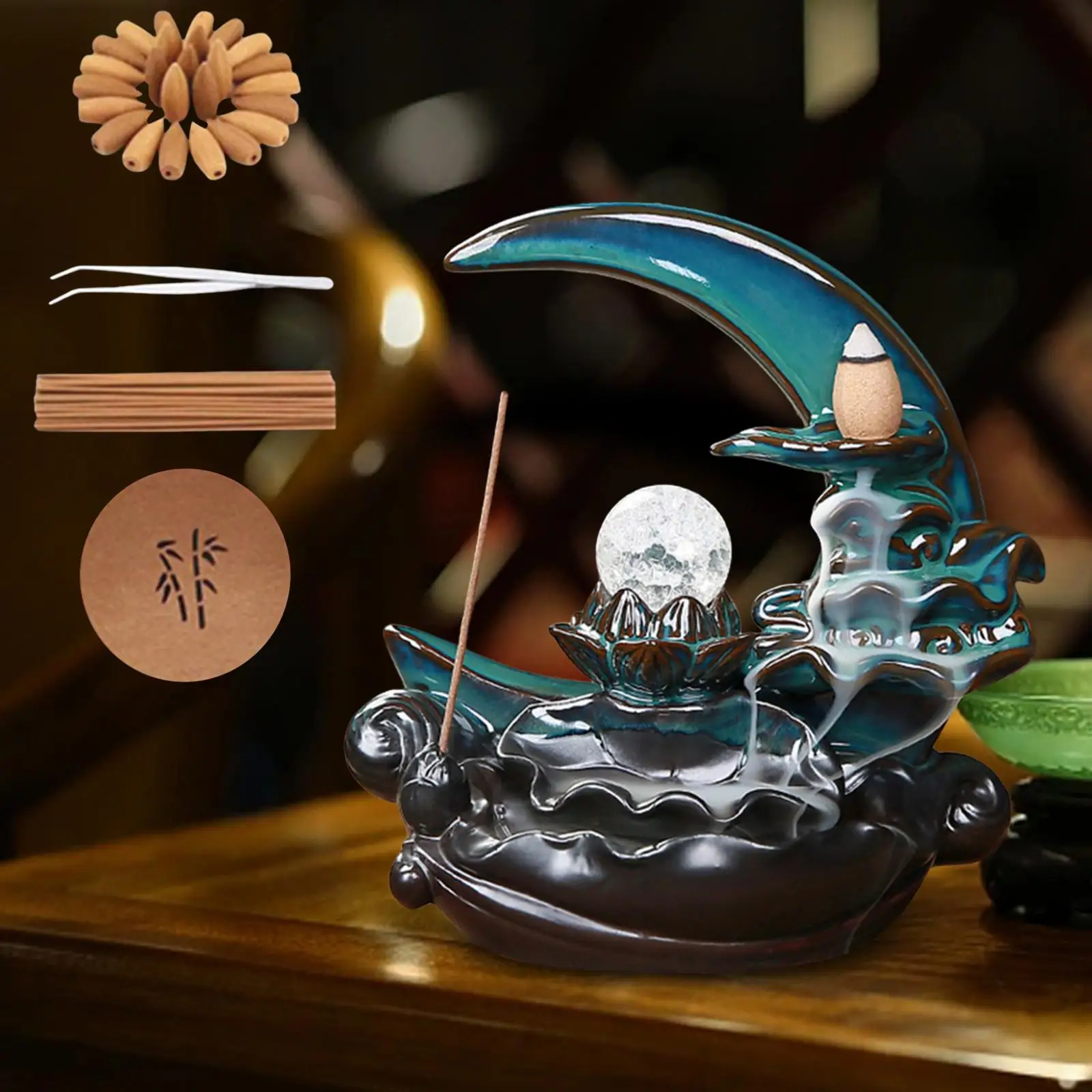 

Moon Backflow Incense Holder Incense Waterfall for Living Room Office SPA