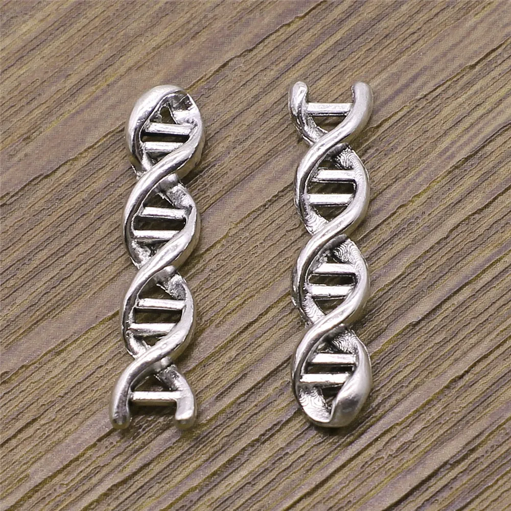 WYSIWYG 10pcs Charms Deoxyribonucleic Acid DNA 28x7x4mm Antique Silver Color Pendant Making DIY Handmade Finding Jewelry