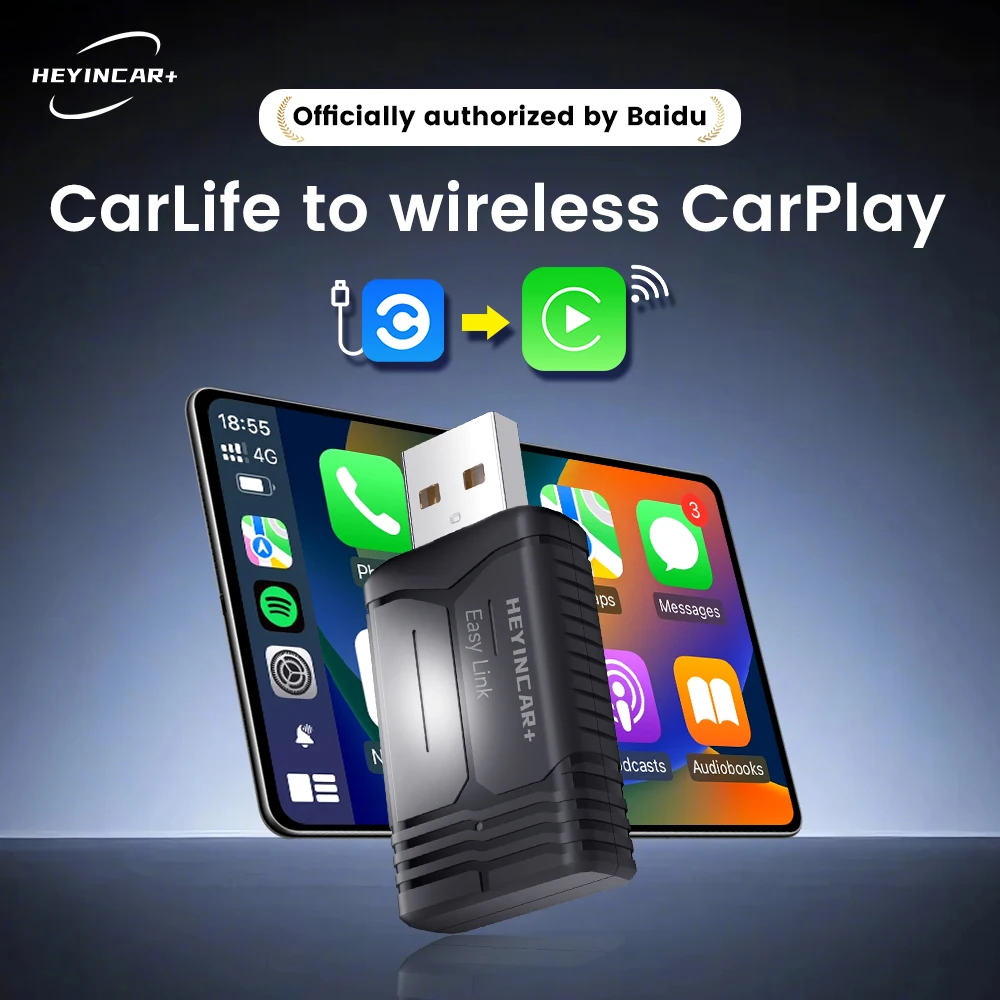 HEYINCAR Baidu Carlife to Carplay Wireless Adapter Auto Connect, Supports Online Music, Map Navigation For Hyundai China Car