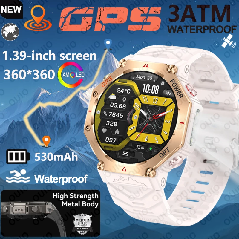 

Новые умные часы с GPS-позиционированием для мужчин и женщин, уличный фонарик, 1,39-дюймовый HD-экран, 3 атм, водонепроницаемый Bluetooth-вызов, спортивный SmartSatch