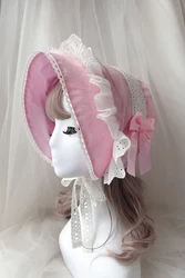 Cute Girl Women Lolita Bonnet Vintage Victorian Hats Cotton Lace Pink Cosplay Accessories