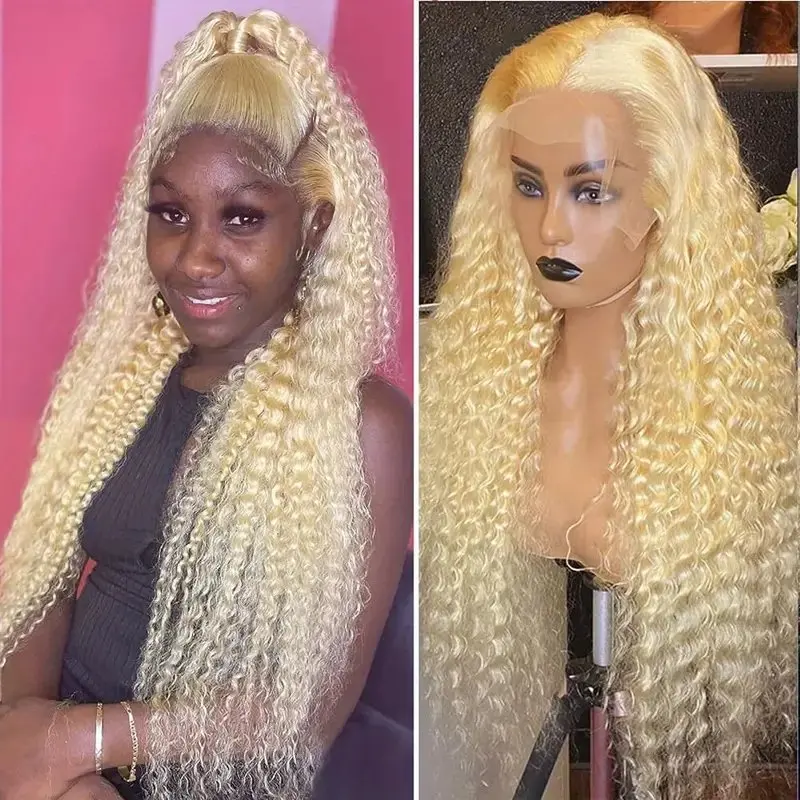 150 Density 613 Blonde 13x6 Lace Front 13x4 Lace Frontal Wig Blonde 22 38 Inch Deep Wave Glueless Curly  Human Hair Wig