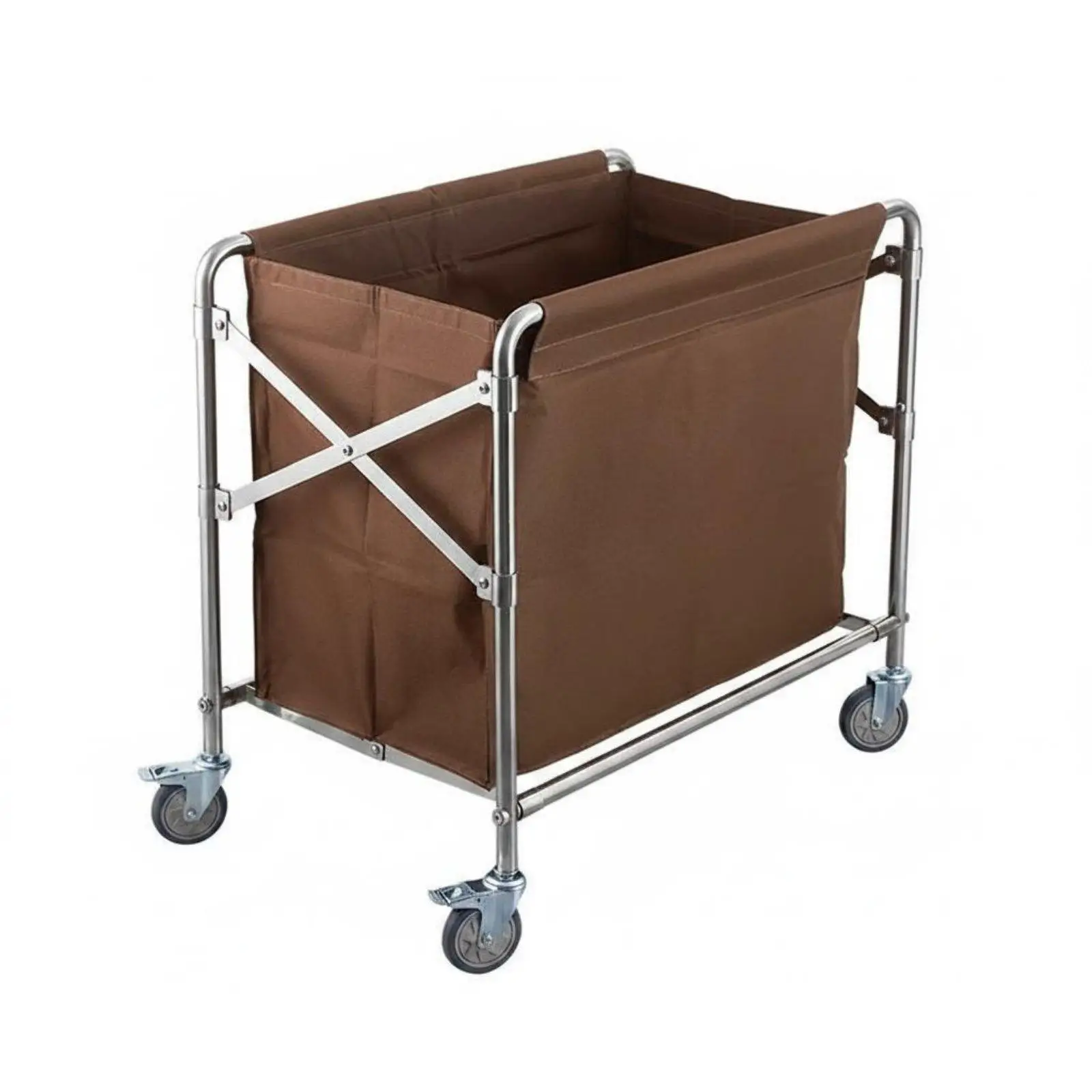 Rolling Laundry Hamper Cart Stainless Steel Frame Oxford Cloth Bag for Hotel Linen Collection Work