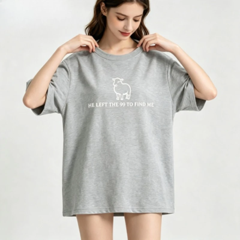100%Cotton T-Shirt  Left The 99 To Find Me Lamb Graphic Tee Christian Faith Religious Casual Short Sleeve Tops