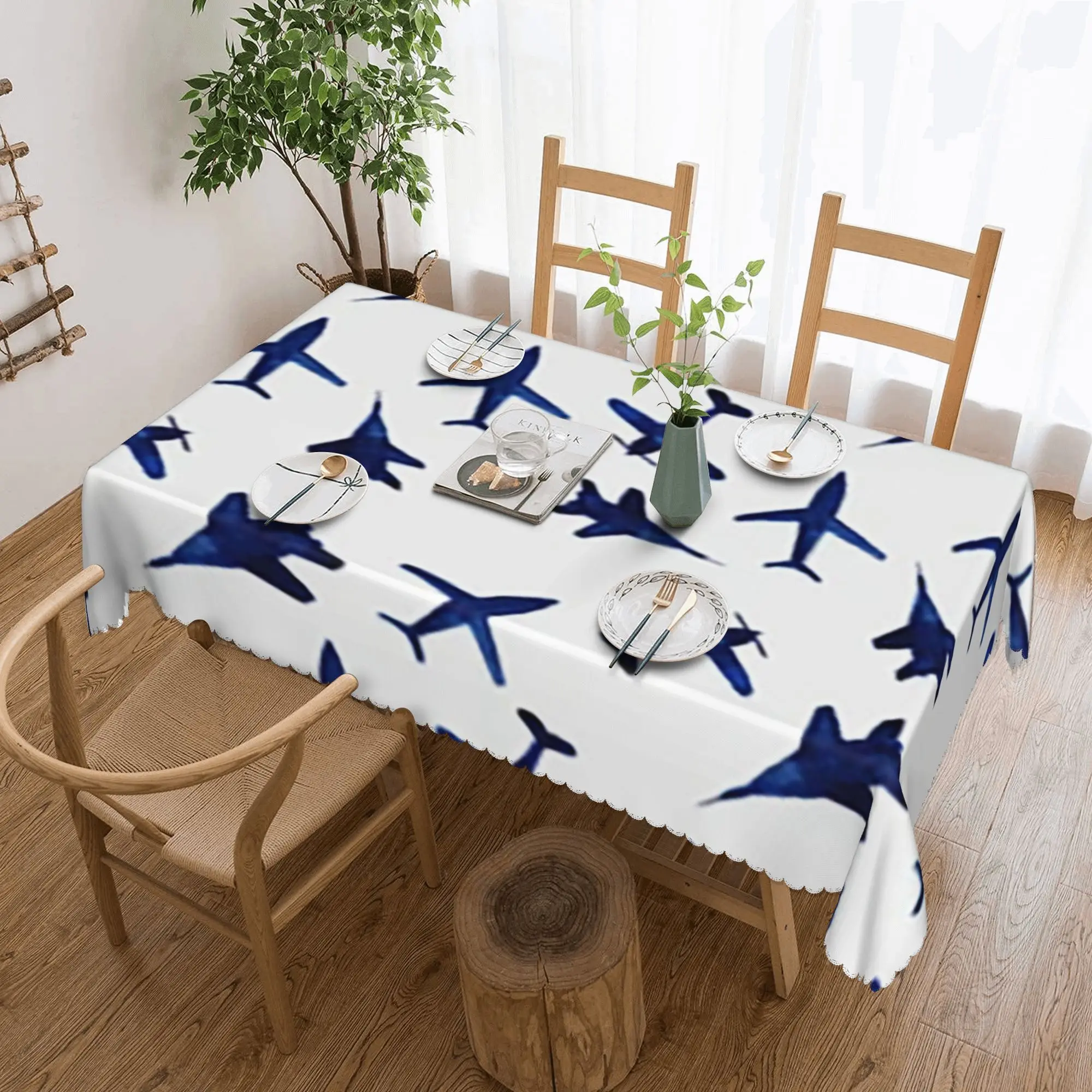 

Random Airplanes Pattern Aviation Fighter Pilot Rectangular Tablecloth Waterproof Table Cover for Dining Events Table Cloth