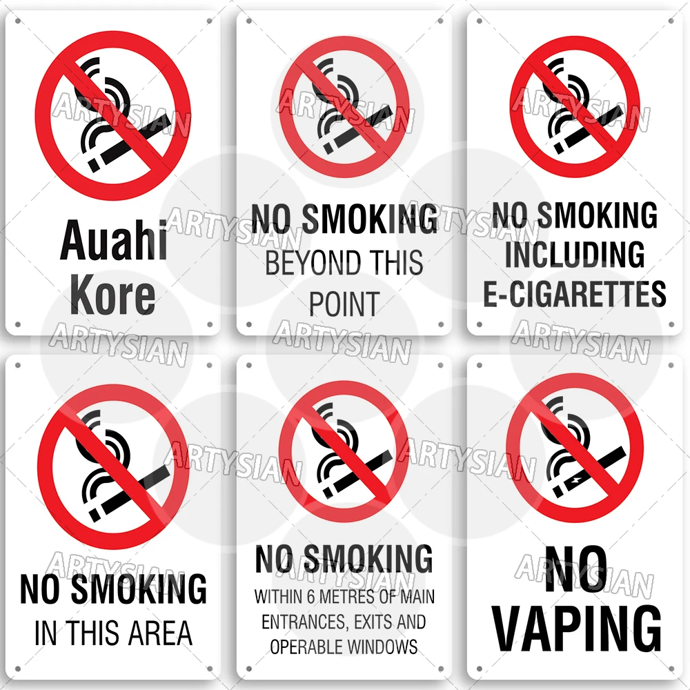 No Smoking Metal Sign No Vaping Smoke-Free Zone Smoking Permitted Plaque Auahi Kore Designated Smoking Area No Open Flames