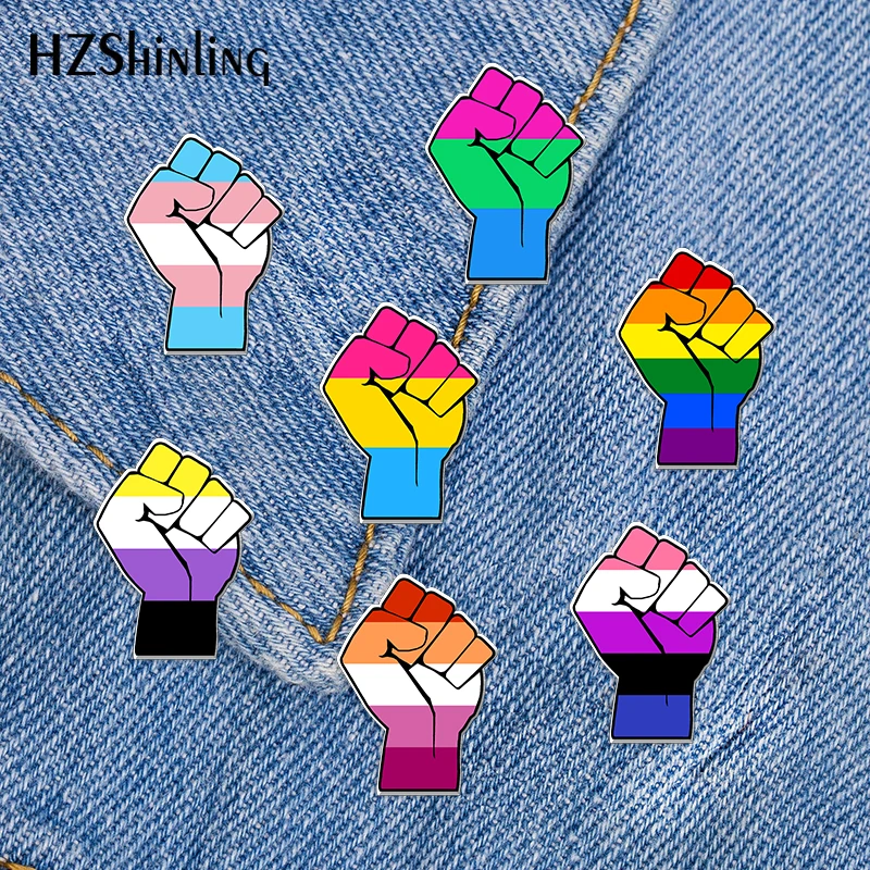 2023 New Bi Pride Fist Acrylic Lapel Pin Asexual Lesbian Rainbow Epoxy Butterfly Clasp Pin Handmade Butterfly Brooch