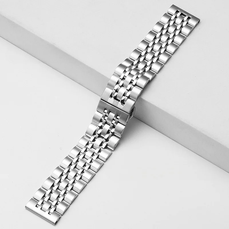 UTHAI Stainless Steel Seven Bead Watch Strap 20mm 22mm Solid precision steel Butterfly Buckle Universal Watchband Accessories