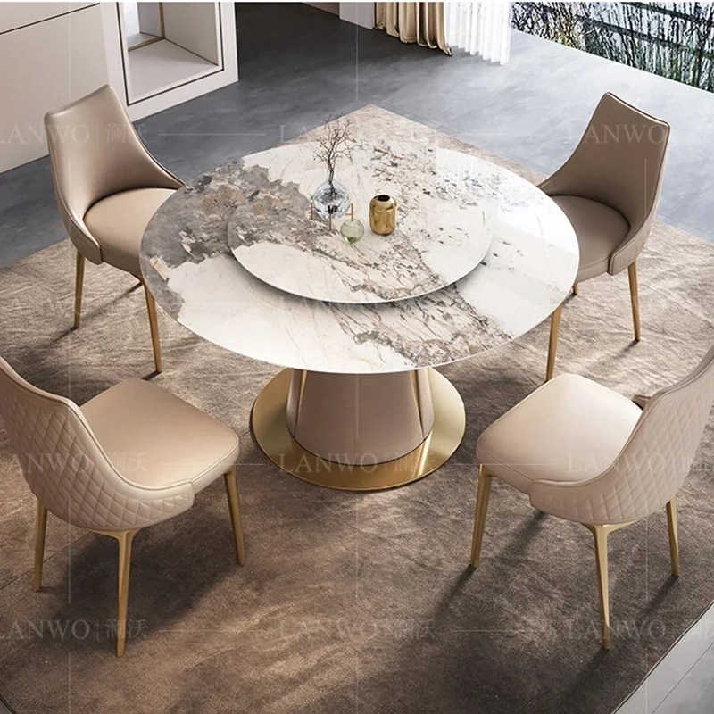 

Center Round Dining Tables Kitchen Marble Luxury Dining Tables Floor Turntable Living Room Mesa De Jantar Home Furniture WSW40XP
