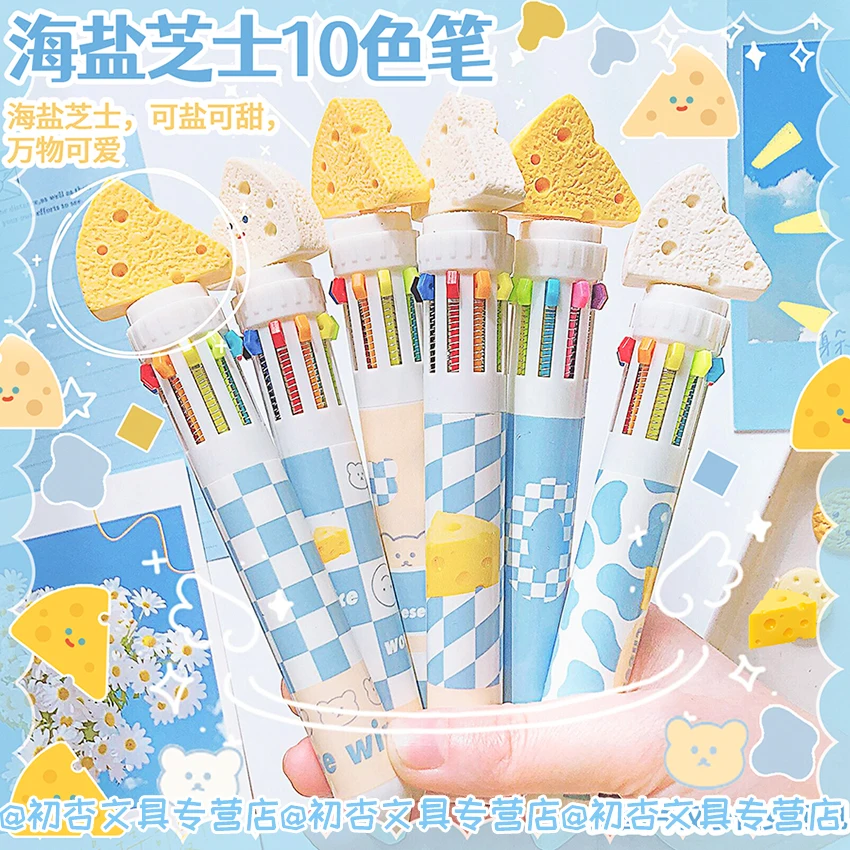 

Kawaii cheese Cartoon Multifunctional Silicone 10 Colors Chunky Ballpoint Pen Cute School Office Supply Gift Stationery