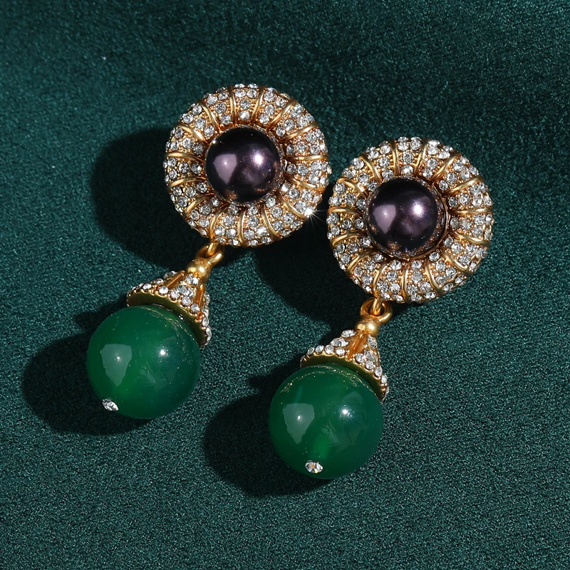 

Brown Large Pearl Drop Earrings Pendant Green Agate Vintage Designer Elegant Style For Ladies New Arrival In 2026 Christmas Gift