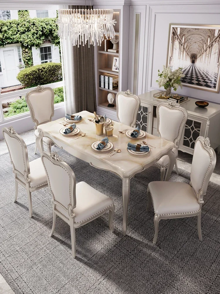 American light luxury marble dining table and chair combination European solid wood rectangular dining table simple household di